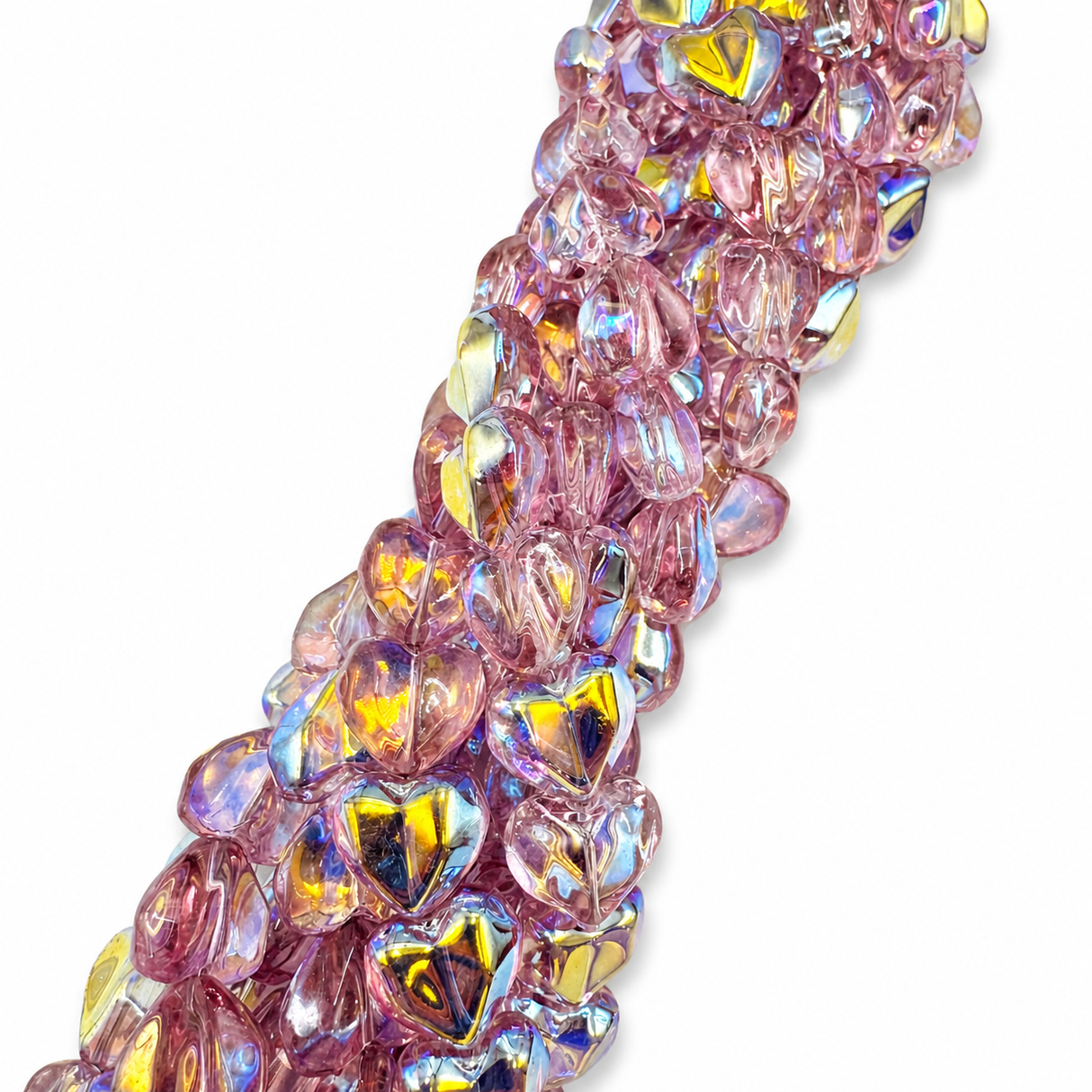 Hjerte Glasperler –Rosa, AB - Belagt, Facetterede (12~13x14~15x8~9mm) - Uniq Perler - 120290