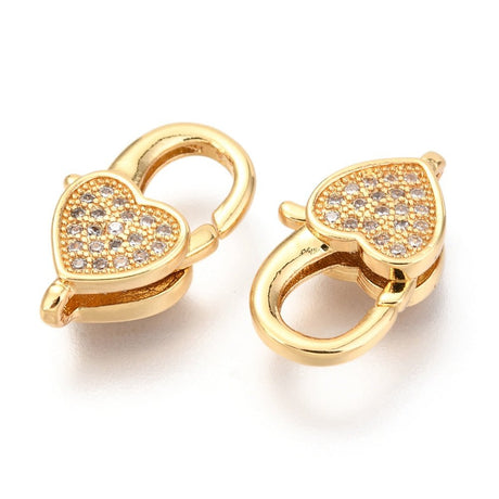 Herz-Karabiner-Verschluss mit kubischem Zirkonia – 18K Vergoldet Messing (17x10x5mm)