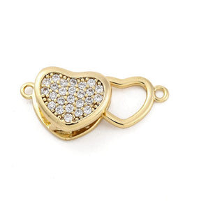 Hjerte Lås Med Zirkonia – 18K Forgyldt Messing (21mm) - Uniq Perler - 114590