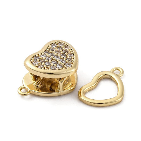 Hjerte Lås Med Zirkonia – 18K Forgyldt Messing (21mm) - Uniq Perler - 114590