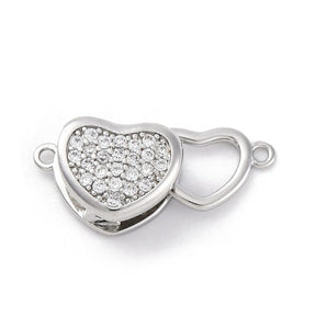 Hjärta Lås Med Zirkonia, 18K Platina Pläterad Mässing, 21mm - Uniq Perler - 270957