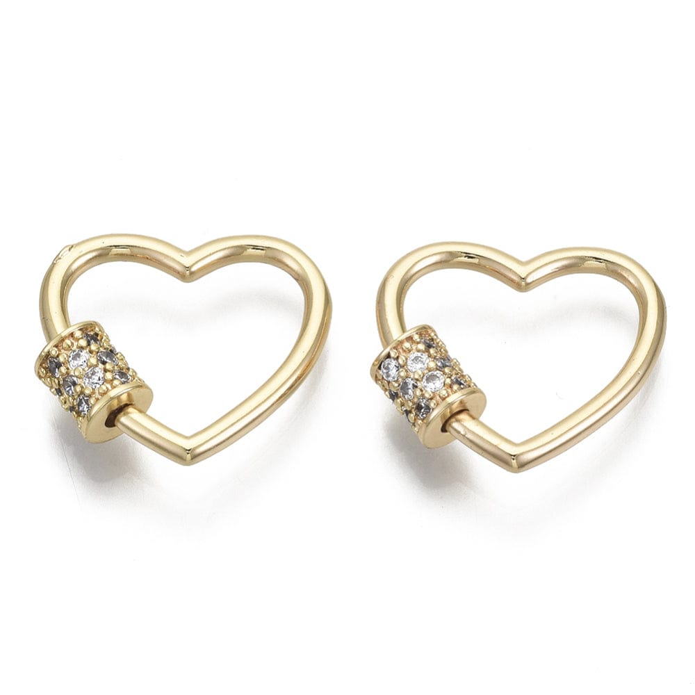 Hjerte Lås Med Zirkonia Sten, 18K Forgyldt, (19x20mm) - Uniq Perler - 113746