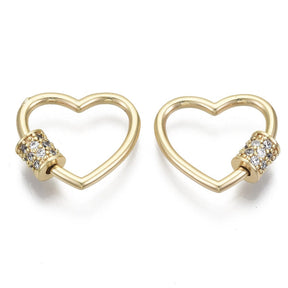 Heart Clasp With Zirconia Stones, 18K Gold-plated, (19x20mm) - Uniq Perler - 113746