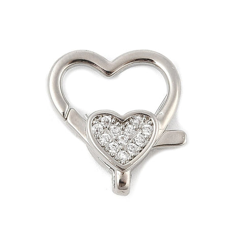 Hjerte Lås Med Zirkonia Sten, Langtidsholdbar Forsølvet, 13x15mm - Uniq Perler - 114731
