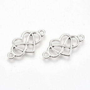 Heart Links Connector in Tibetan Style – Antique Silver (24x12.5mm) 8 pcs. - Uniq Perler - 117019
