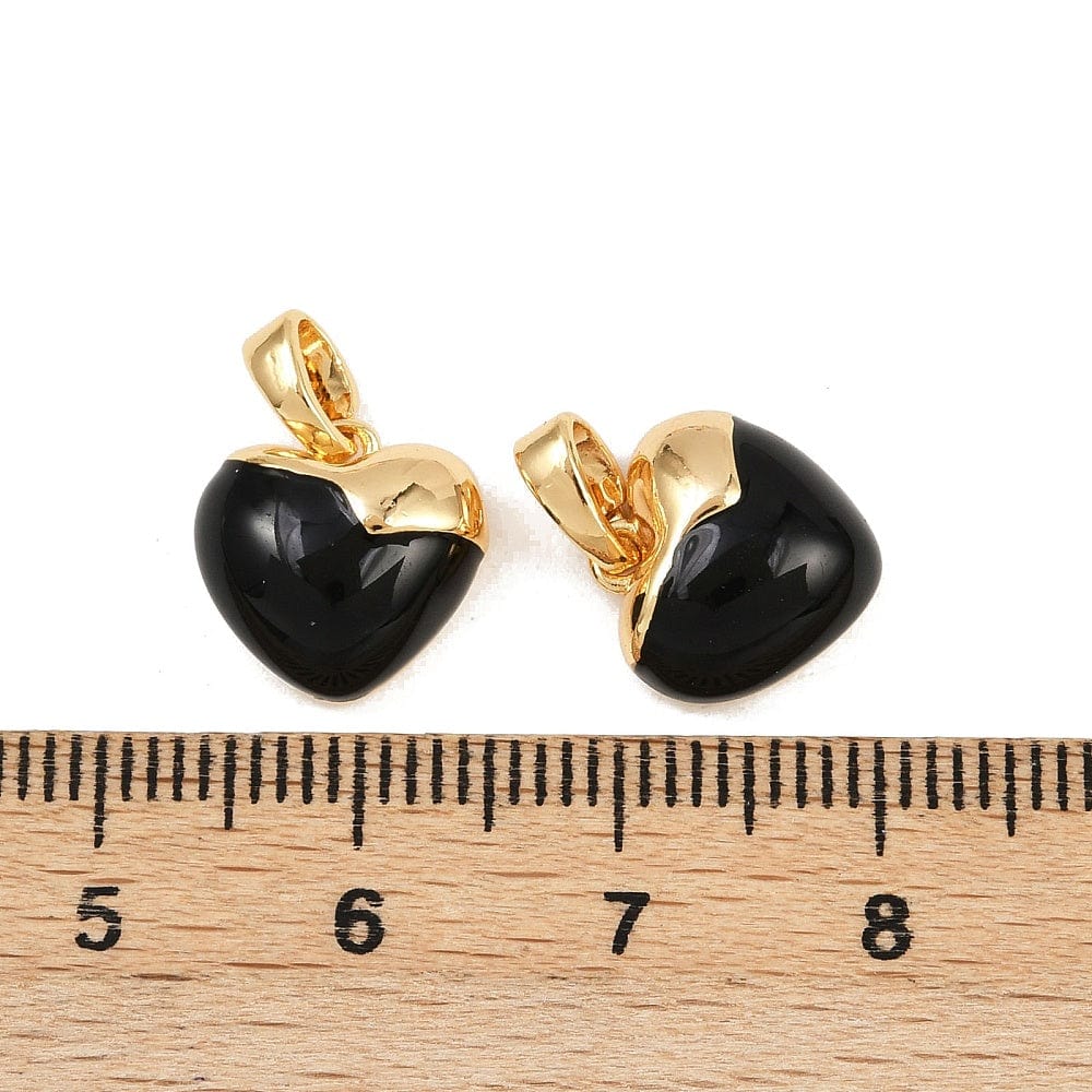Hjerte m. Sort Emalje, Forgyldt Messing (11,5mm) - Uniq Perler - 115696