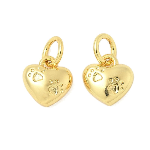 Hjerte med hunde poter, 18K forgyldt langtidsholdbar, str. 8x8x3,5 mm - Uniq Perler - 115494