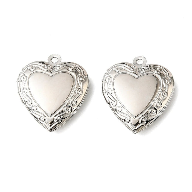 Hjerte Medaljon Vedhæng – Langtidsholdbar Platinbelagt (19x22x5mm) - Uniq Perler - 