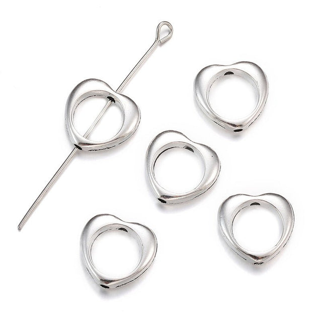 Hjerte Mellemled – Antik Forsølvet (13x12x3mm) 6 Stk - Uniq Perler - 