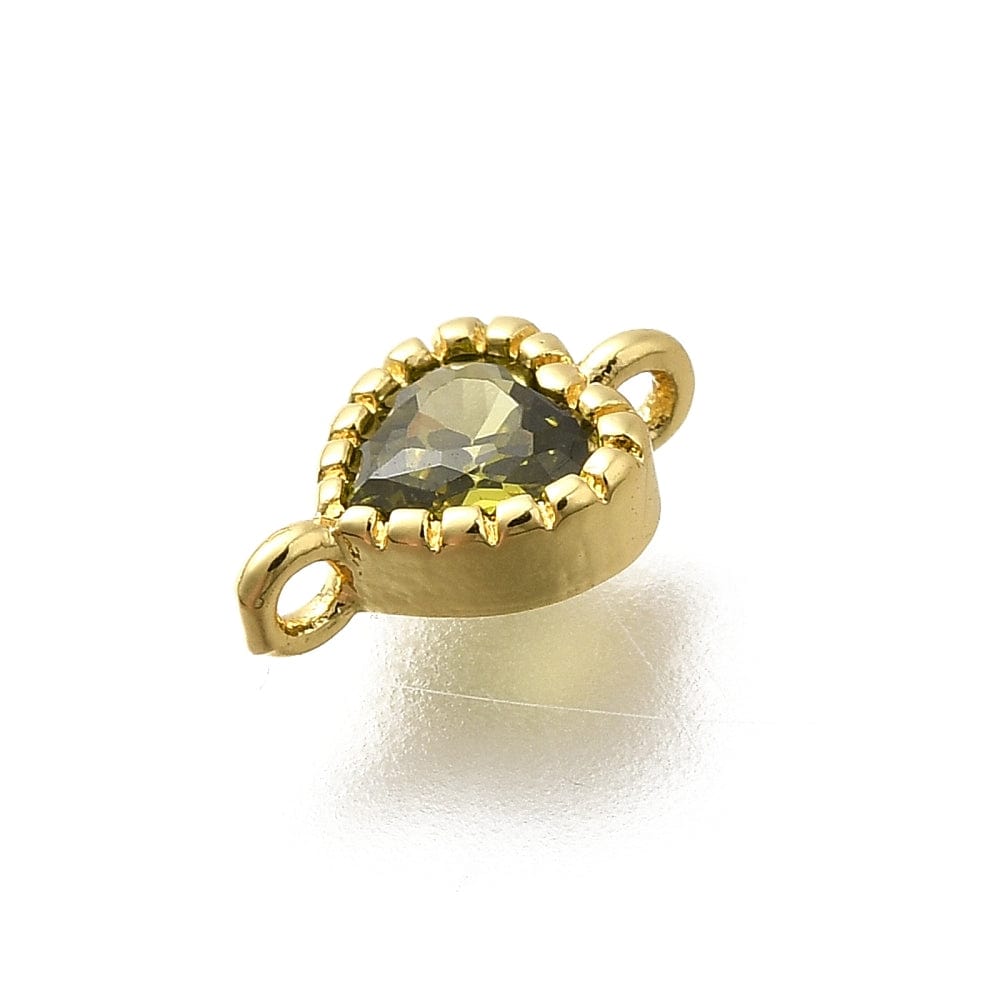 Hjerte Mellemled Med Grøn Zirkonia – Langtidsholdbar Forgyldt (5x9mm) 2 stk - Uniq Perler - 114519