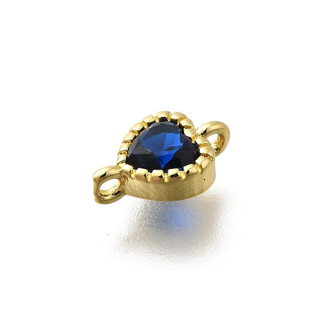 Hjerte Mellemled Med Mørk Blå Zirkonia Sten, Langtidsholdbar Forgyldt, 5x9mm, 2 stk. - Uniq Perler - 114518