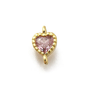Hjerte Mellemled Med Pink Zirkonia Sten, Langtidsholdbar Forgyldt, 5x9mm, 2 stk. - Uniq Perler - 114520