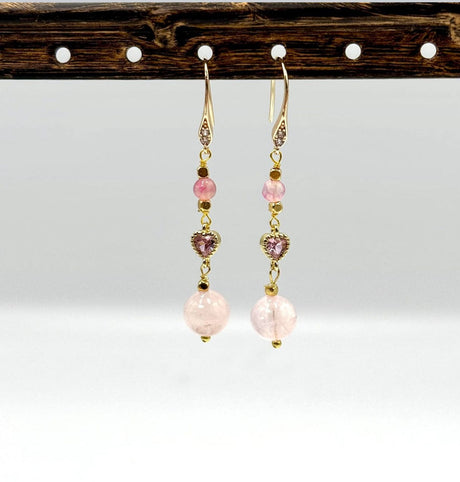 Hjerte Mellemled Med Pink Zirkonia Sten, Langtidsholdbar Forgyldt, 5x9mm, 2 stk. - Uniq Perler - 114520