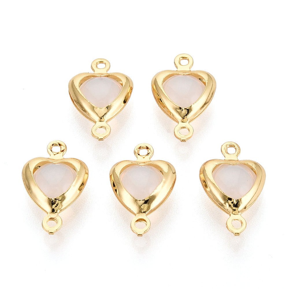 Hjerte Mellomledd med Porselen – Langvarig forgylling (13,5x8mm) 2 stk. - Uniq Perler - 