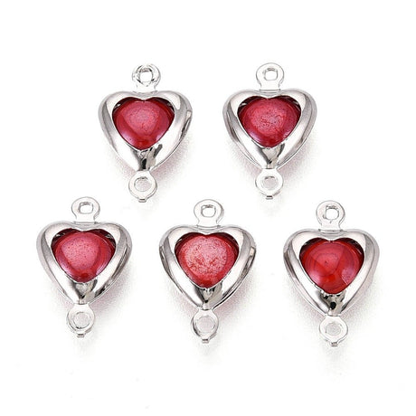 Heart Spacer with Porcelain – Dark Red (13.5x8mm) 2 pcs. - Uniq Perler - 