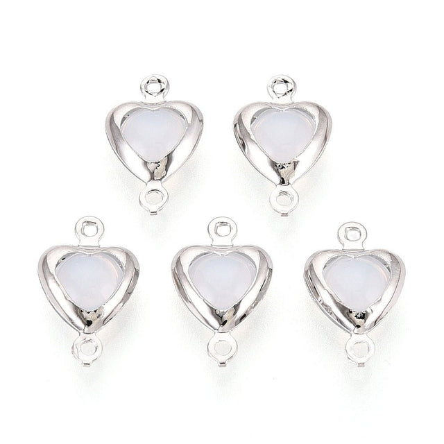 Hjerte Mellemled med Porcelæn – Opal hvidt (13,5x8mm) 2 stk. - Uniq Perler - 