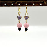 Hjerte Mellemled Med Rosa/Lilla Glas – Forgyldt (8x14mm), 2 stk - Uniq Perler - 115076