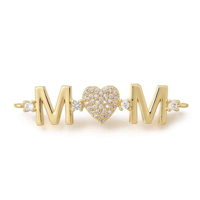 Hjerte Mellemled Med Zirkonia – Mor, 18K Langtidsholdbar Forgyldt Messing - Uniq Perler - 122659