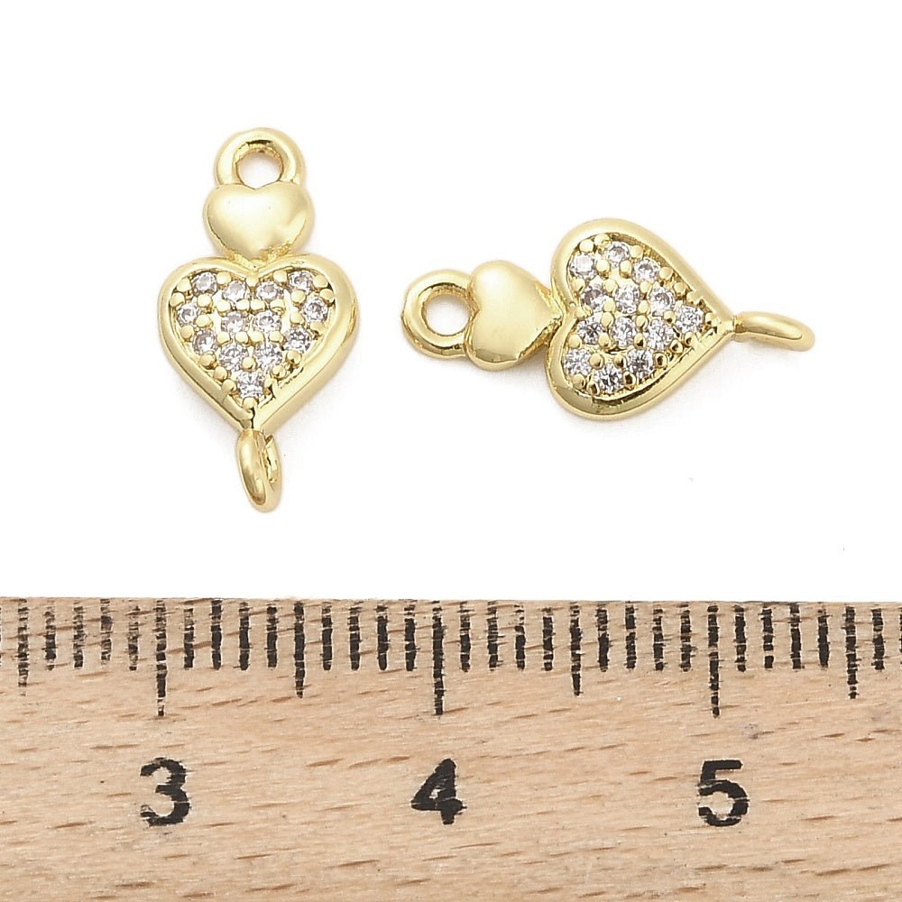 Hjerte Mellemled med Zirkonia sten, Langtidsholdbar Forgyldt (15.5x7.5x3.5mm) - Uniq Perler - 