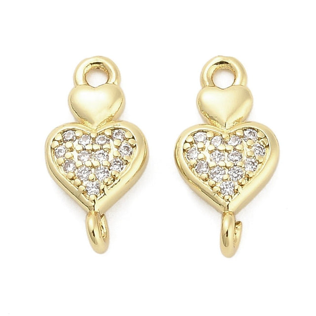 Hjerte Mellemled med Zirkonia sten, Langtidsholdbar Forgyldt (15.5x7.5x3.5mm) - Uniq Perler - 