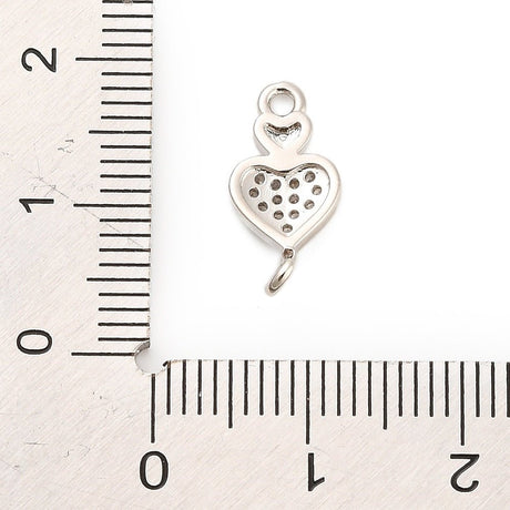 Hjerte Mellemled med Zirkonia sten, Langtidsholdbar Platinfarve (15.5x7.5x3.5mm) - Uniq Perler - 