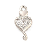 Hjerte Mellemled med Zirkonia sten, Langtidsholdbar Platinfarve (15.5x7.5x3.5mm) - Uniq Perler - 