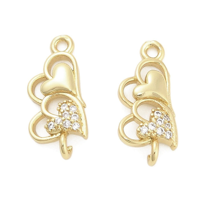 Hjerte mellemled, Zirkonia sten, Langtidsholdbar Forgyldt (18x8x3.5mm) - Uniq Perler - 