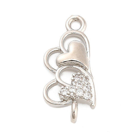 Hjerte mellemled, Zirkonia sten, Langtidsholdbar Platinfarve (18x8x3.5mm) - Uniq Perler - 