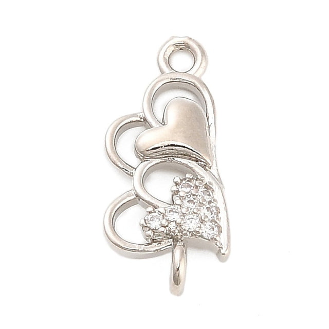 Hjerte mellemled, Zirkonia sten, Langtidsholdbar Platinfarve (18x8x3.5mm) - Uniq Perler - 