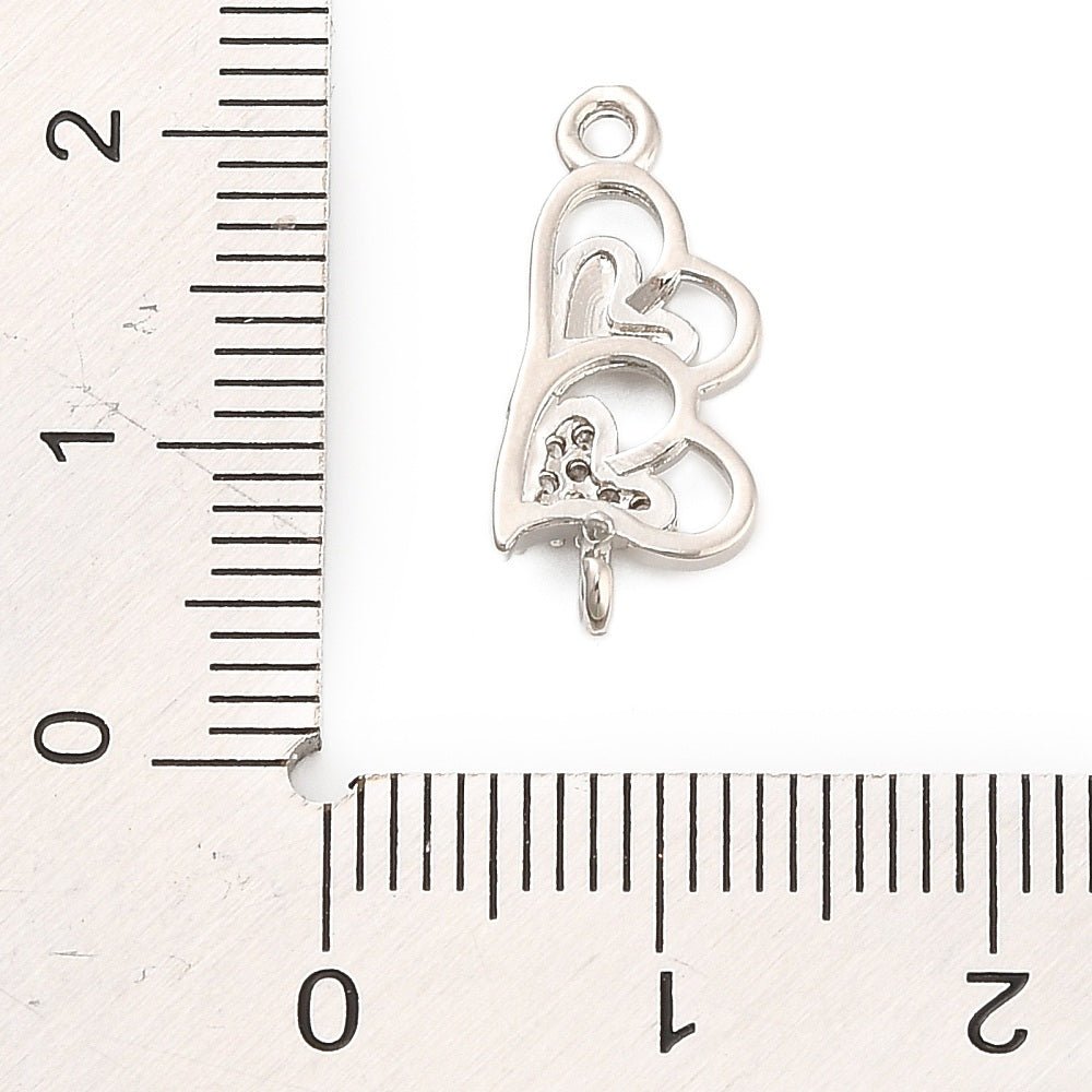Hjerte mellemled, Zirkonia sten, Langtidsholdbar Platinfarve (18x8x3.5mm) - Uniq Perler - 