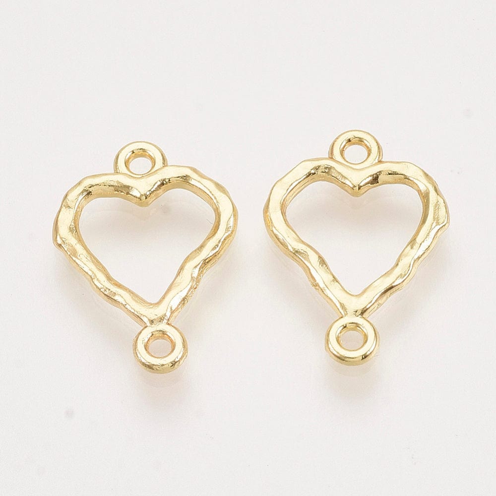 Hjerte Mellemled/Links Med Hamret Overflade - Forgyldt (17x12mm) 6 Stk - Uniq Perler - 116170