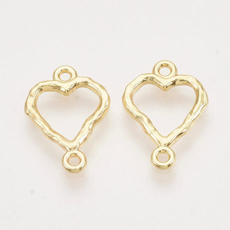Hjerte Mellemled/Links Med Hamret Overflade - Forgyldt (17x12mm) 6 Stk - Uniq Perler - 116170