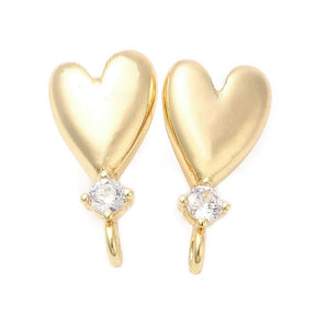 Heart Ear studs With Clear Zirconia Stone, 18K Gold-plated, (18x9mm) - Uniq Perler - 114162