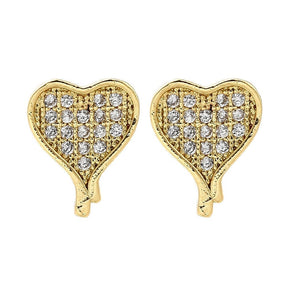 Herz-Ohrstecker mit klaren Zirkonia-Steinen, Vergoldet, 10x8mm - Uniq Perler - 114581