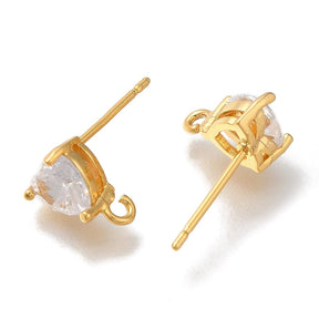 Herz Ohrstecker mit Zirkonia Steinen, 18K Vergoldet (9x7 mm) - Uniq Perler - 114903