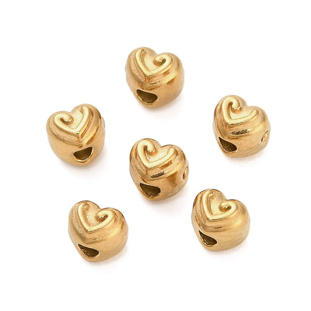 Hjerte Perler i Forgyldt Stål – (3,5x4x4,5mm, 6 stk) - Uniq Perler - 