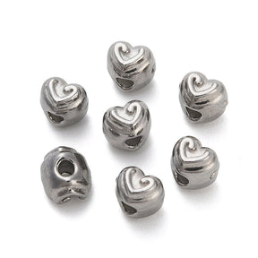 Heart Beads in Steel – (3.5x4x4.5mm, 6 pcs) - Uniq Perler - 