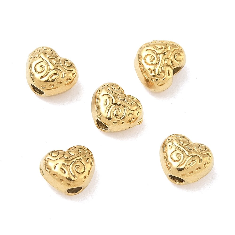 Heart Beads in water-resistant gold-plated Steel – (5x6mm, 6 pcs.) - Uniq Perler - 