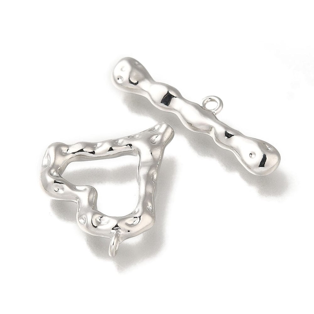 Hjerte Toggle Lås, Platin Farvet Messing, 21x20x3,5mm - Uniq Perler - 113186