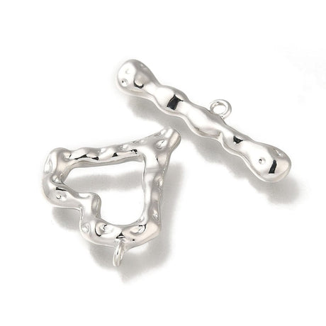 Hjerte Toggle Lås, Platin Farvet Messing, 21x20x3,5mm - Uniq Perler - 113186