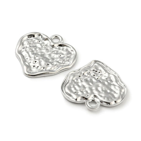 Hjerte Vedhæng, Hamret Look, Platin Belagt, 17x18mm - Uniq Perler - 112871