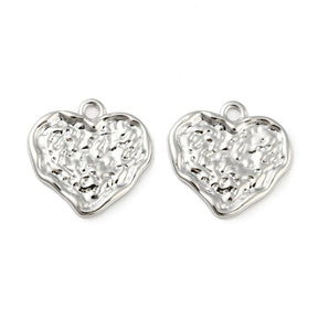 Heart Pendant, Hammered Look, Platinum Plated, 17x18mm - Uniq Perler - 112871