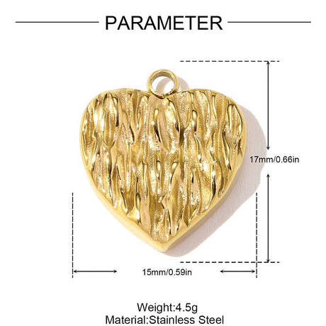 Heart Pendant in Water-resistant Gold-plated Steel – (17x15mm, 1 pc.) - Uniq Perler - 117427