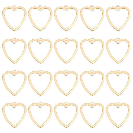 Hjerte Vedhæng Med 2 Øskner – 18K Forgyldt Messing (21x19x1mm) 20 stk. - Uniq Perler - 122674