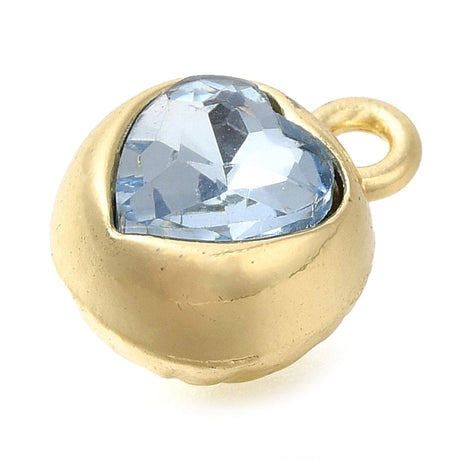 Hjerte Vedhæng Med Blå Rhinsten, Forgyldt, 11,5x9mm, 2 stk. - Uniq Perler - 113968