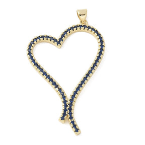 Hjerte Anheng Med Blå Zirkonia, 18K Langvarig Forgylt, 46x31mm - Uniq Perler - 718847
