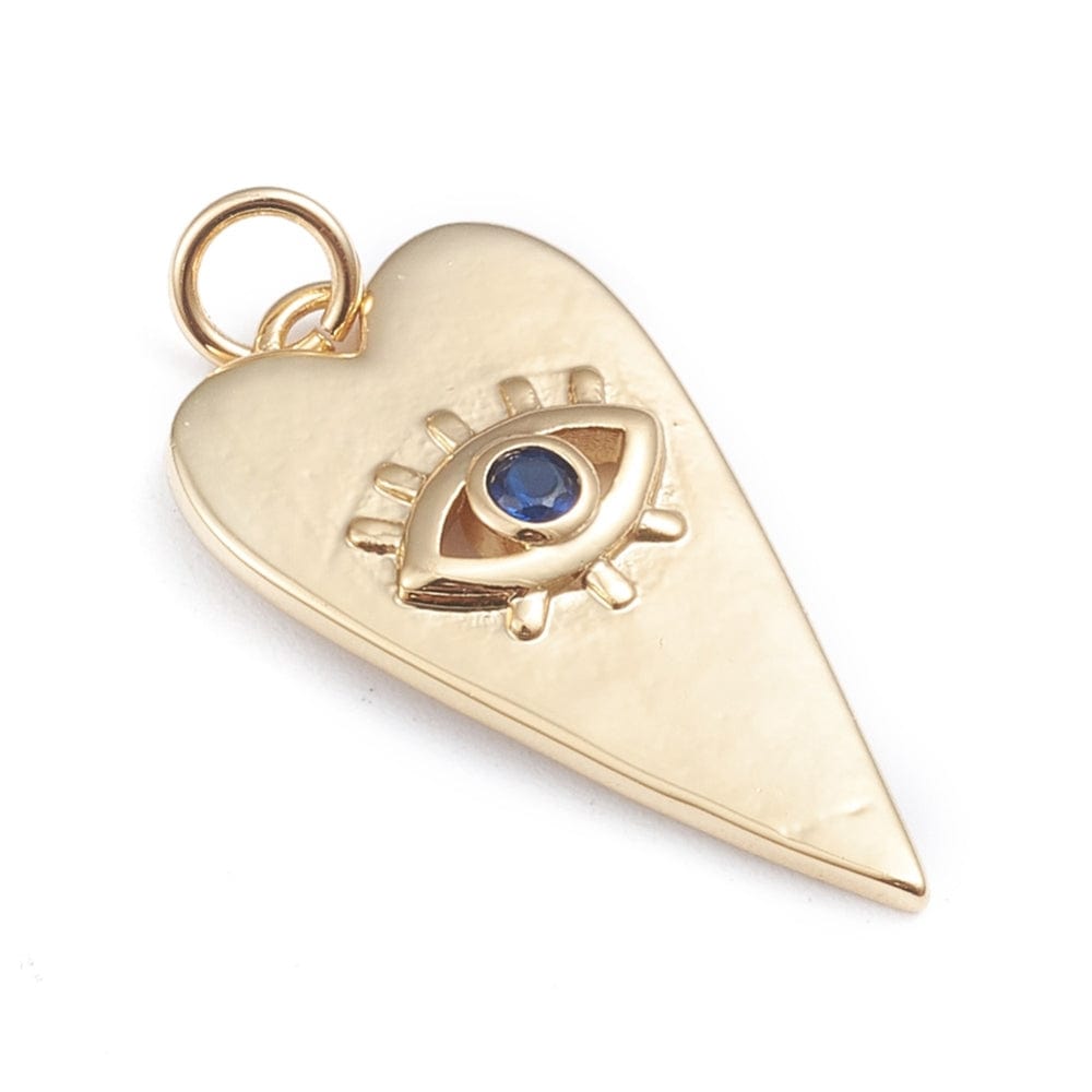 Hjerte Vedhæng Med Evil Eye, 18K Langtidsholdbar Forgyldt, 24x13mm - Uniq Perler - 12679177