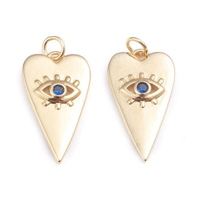 Heart Pendant With Evil Eye, 18K Long-Lasting Gold Plated, 24x13mm - Uniq Perler - 12679177