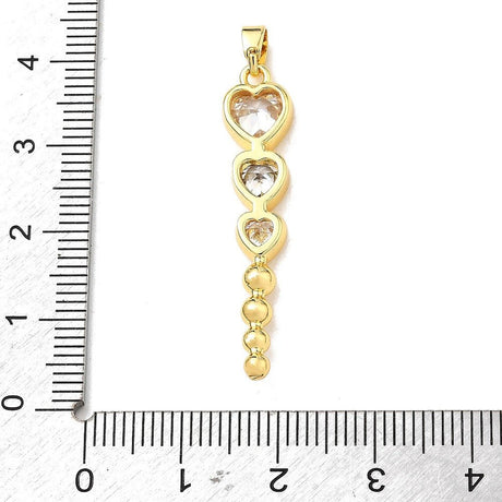 Hjerte Vedhæng Med Klar Zirkonia – 18K Forgyldt Messing (36x7,5x3mm) - Uniq Perler - 125763
