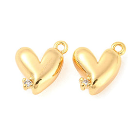 Heart Pendant With Clear Zirconia Stone, 18K Gold-plated, 10x9x4.5mm - Uniq Perler - 1111490457